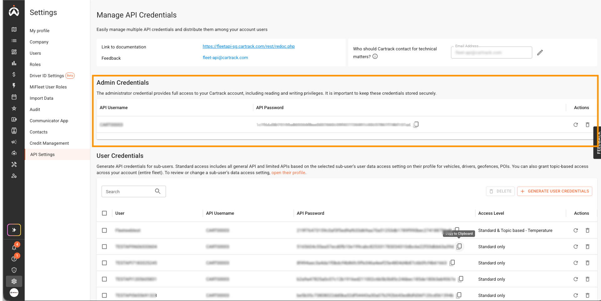 API Admin part API Section Admin