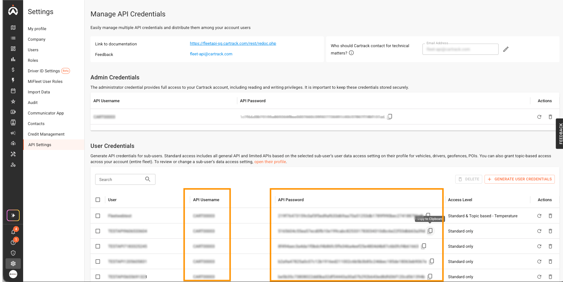 User Username and Password
