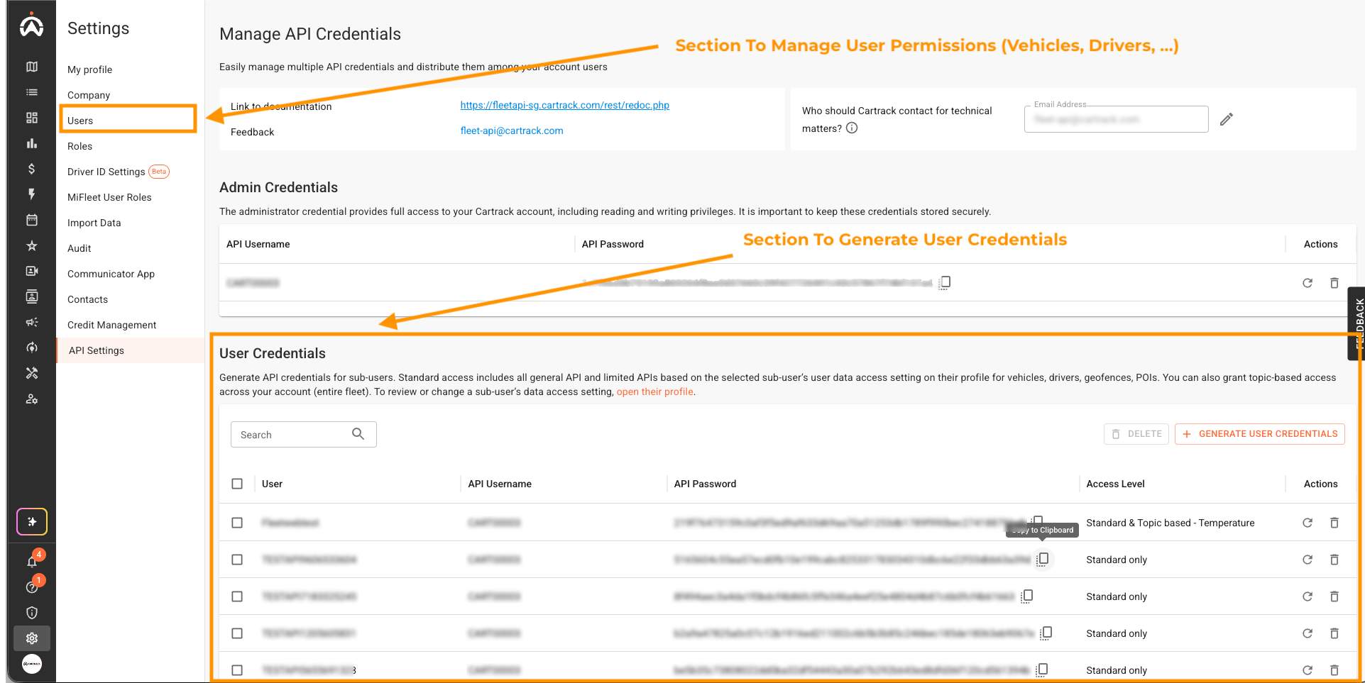 API User part API Section User