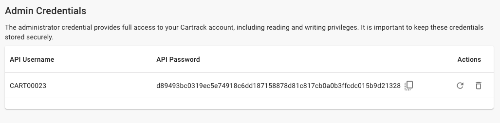 Administrator credentials page